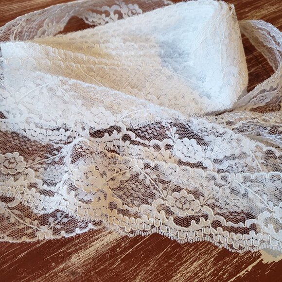 Chantilly Lace Trim - 2 5/16"" x 11 yards - White with scalloped Edge - Floral - Picture 2 of 4